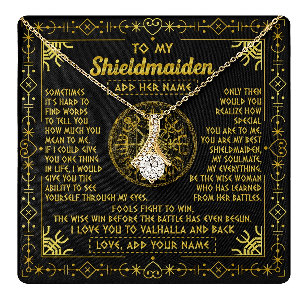 Alluring Beauty Necklace 18K Yellow Gold Finish | 1 | Personalized To My Shieldmaiden Necklace I Love You To Valhalla And Back Viking Jewelry Women Birthday Wife Daughter Anniversary Custom Gift Box Message Card | https://teecentury.