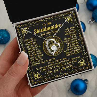 Forever Love Necklace 14K White Gold Finish | 2 | Personalized To My Shieldmaiden Necklace I Love You To Valhalla And Back Viking Jewelry Women Birthday Wife Daughter Anniversary Custom Gift Box Message Card | https://teecentury.