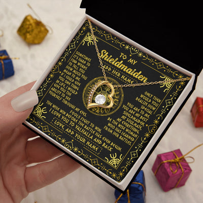 Forever Love Necklace 18K Yellow Gold Finish | 2 | Personalized To My Shieldmaiden Necklace I Love You To Valhalla And Back Viking Jewelry Women Birthday Wife Daughter Anniversary Custom Gift Box Message Card | https://teecentury.