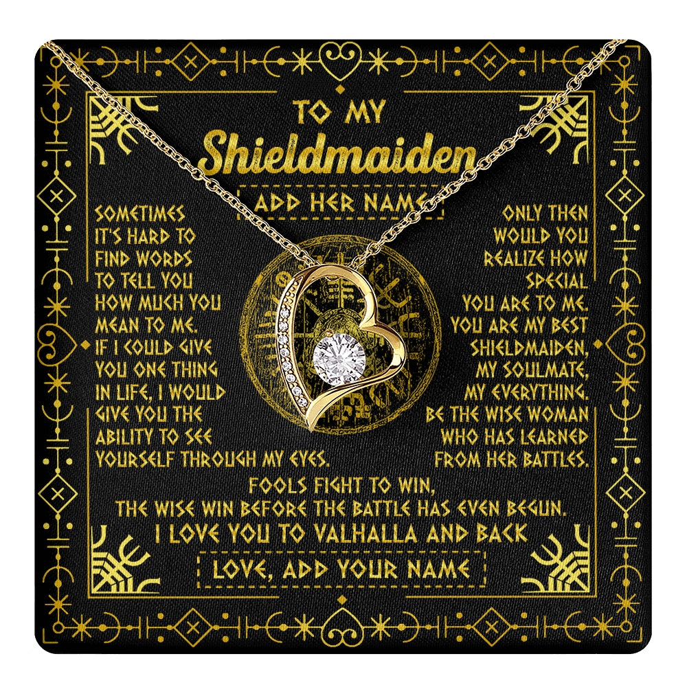 Forever Love Necklace 18K Yellow Gold Finish | 1 | Personalized To My Shieldmaiden Necklace I Love You To Valhalla And Back Viking Jewelry Women Birthday Wife Daughter Anniversary Custom Gift Box Message Card | https://teecentury.