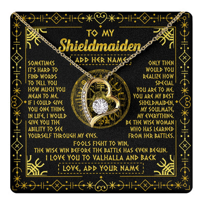 Forever Love Necklace 18K Yellow Gold Finish | 1 | Personalized To My Shieldmaiden Necklace I Love You To Valhalla And Back Viking Jewelry Women Birthday Wife Daughter Anniversary Custom Gift Box Message Card | https://teecentury.