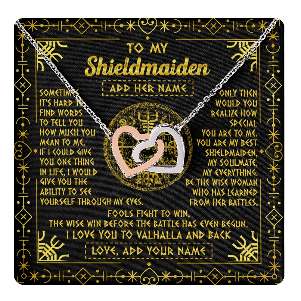 Interlocking Hearts Necklace Stainless Steel & Rose Gold Finish | 1 | Personalized To My Shieldmaiden Necklace I Love You To Valhalla And Back Viking Jewelry Women Birthday Wife Daughter Anniversary Custom Gift Box Message Card | https://teecentury.