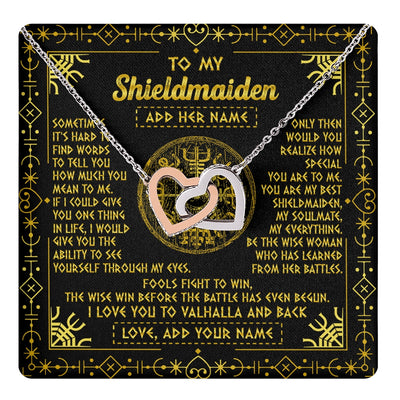 Interlocking Hearts Necklace Stainless Steel & Rose Gold Finish | 1 | Personalized To My Shieldmaiden Necklace I Love You To Valhalla And Back Viking Jewelry Women Birthday Wife Daughter Anniversary Custom Gift Box Message Card | https://teecentury.