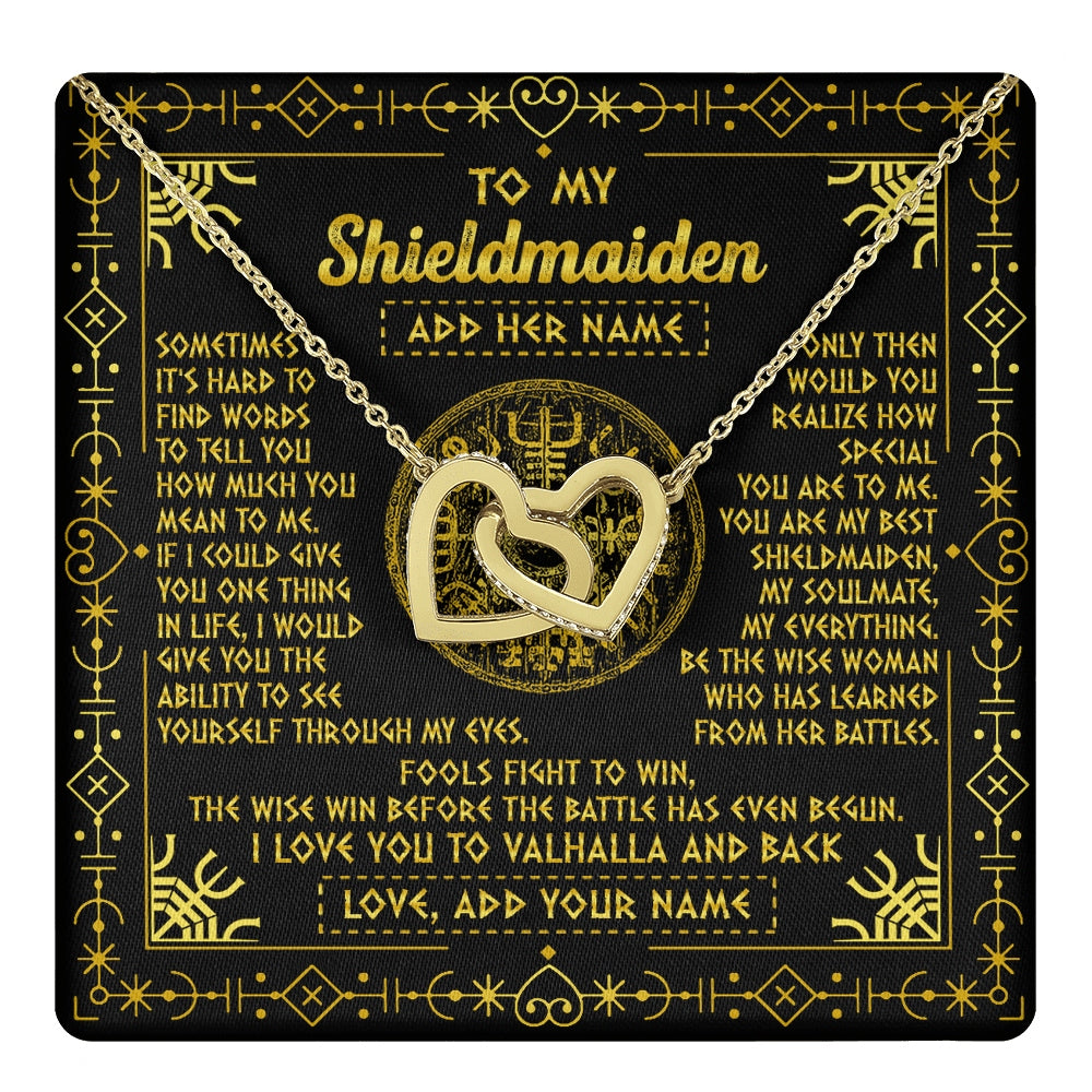 Interlocking Hearts Necklace 18K Yellow Gold Finish | 1 | Personalized To My Shieldmaiden Necklace I Love You To Valhalla And Back Viking Jewelry Women Birthday Wife Daughter Anniversary Custom Gift Box Message Card | https://teecentury.