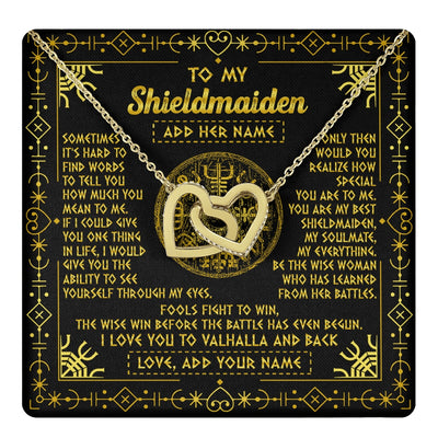 Interlocking Hearts Necklace 18K Yellow Gold Finish | 1 | Personalized To My Shieldmaiden Necklace I Love You To Valhalla And Back Viking Jewelry Women Birthday Wife Daughter Anniversary Custom Gift Box Message Card | https://teecentury.