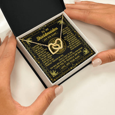 Interlocking Hearts Necklace 18K Yellow Gold Finish | 2 | Personalized To My Shieldmaiden Necklace I Love You To Valhalla And Back Viking Jewelry Women Birthday Wife Daughter Anniversary Custom Gift Box Message Card | https://teecentury.