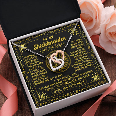 Interlocking Hearts Necklace Stainless Steel & Rose Gold Finish | 2 | Personalized To My Shieldmaiden Necklace I Love You To Valhalla And Back Viking Jewelry Women Birthday Wife Daughter Anniversary Custom Gift Box Message Card | https://teecentury.