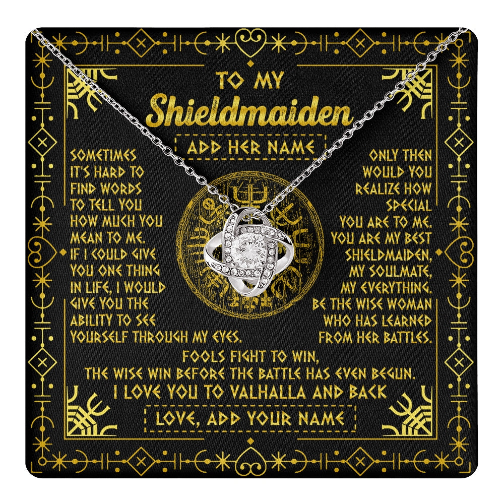 Love Knot Necklace 14K White Gold Finish | 1 | Personalized To My Shieldmaiden Necklace I Love You To Valhalla And Back Viking Jewelry Women Birthday Wife Daughter Anniversary Custom Gift Box Message Card | https://teecentury.