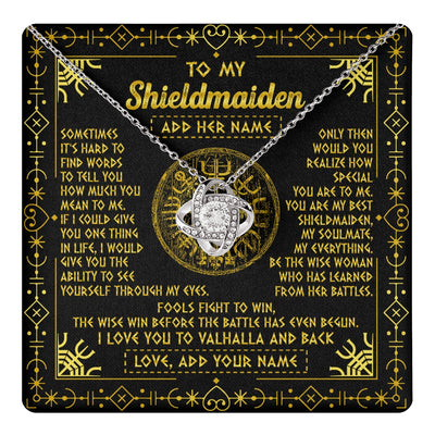 Love Knot Necklace 14K White Gold Finish | 1 | Personalized To My Shieldmaiden Necklace I Love You To Valhalla And Back Viking Jewelry Women Birthday Wife Daughter Anniversary Custom Gift Box Message Card | https://teecentury.