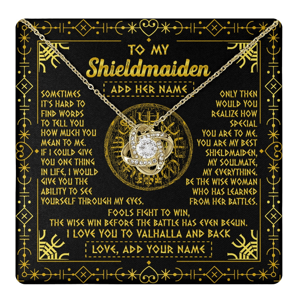 Love Knot Necklace 18K Yellow Gold Finish | 1 | Personalized To My Shieldmaiden Necklace I Love You To Valhalla And Back Viking Jewelry Women Birthday Wife Daughter Anniversary Custom Gift Box Message Card | https://teecentury.