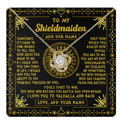 Love Knot Necklace 18K Yellow Gold Finish | 1 | Personalized To My Shieldmaiden Necklace I Love You To Valhalla And Back Viking Jewelry Women Birthday Wife Daughter Anniversary Custom Gift Box Message Card | https://teecentury.