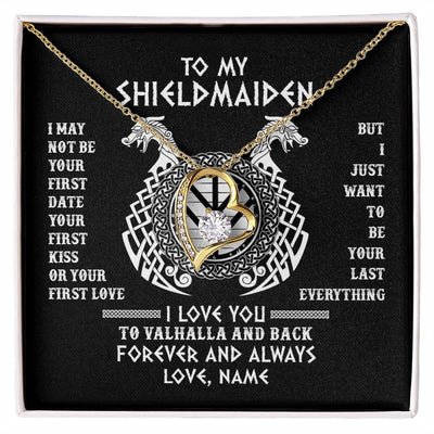 Forever Love Necklace 18K Yellow Gold Finish | Personalized To My Shieldmaiden Necklace I Love You to Valhalla and Back Viking Jewelry For Women Birthday Wife Girlfriend Anniversary Customized Message Card | teecentury