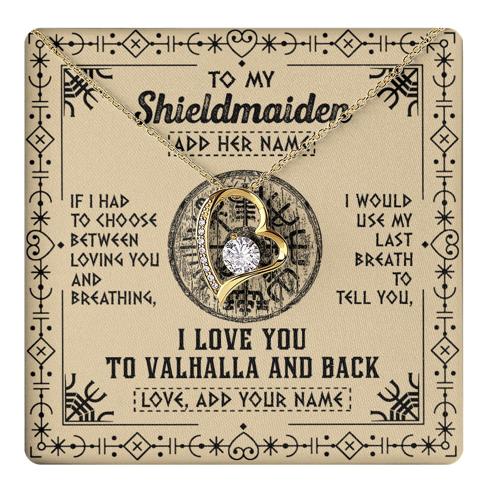 Forever Love Necklace 18K Yellow Gold Finish | 1 | Personalized To My Shieldmaiden Necklace Viking I Love You Valhalla Wife Viking Jewelry For Women Daughter Birthday Gifts Christmas Gift Box Message Card | teecentury.myshopify