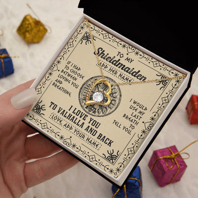 Forever Love Necklace 18K Yellow Gold Finish | 2 | Personalized To My Shieldmaiden Necklace Viking I Love You Valhalla Wife Viking Jewelry For Women Daughter Birthday Gifts Christmas Gift Box Message Card | teecentury.myshopify