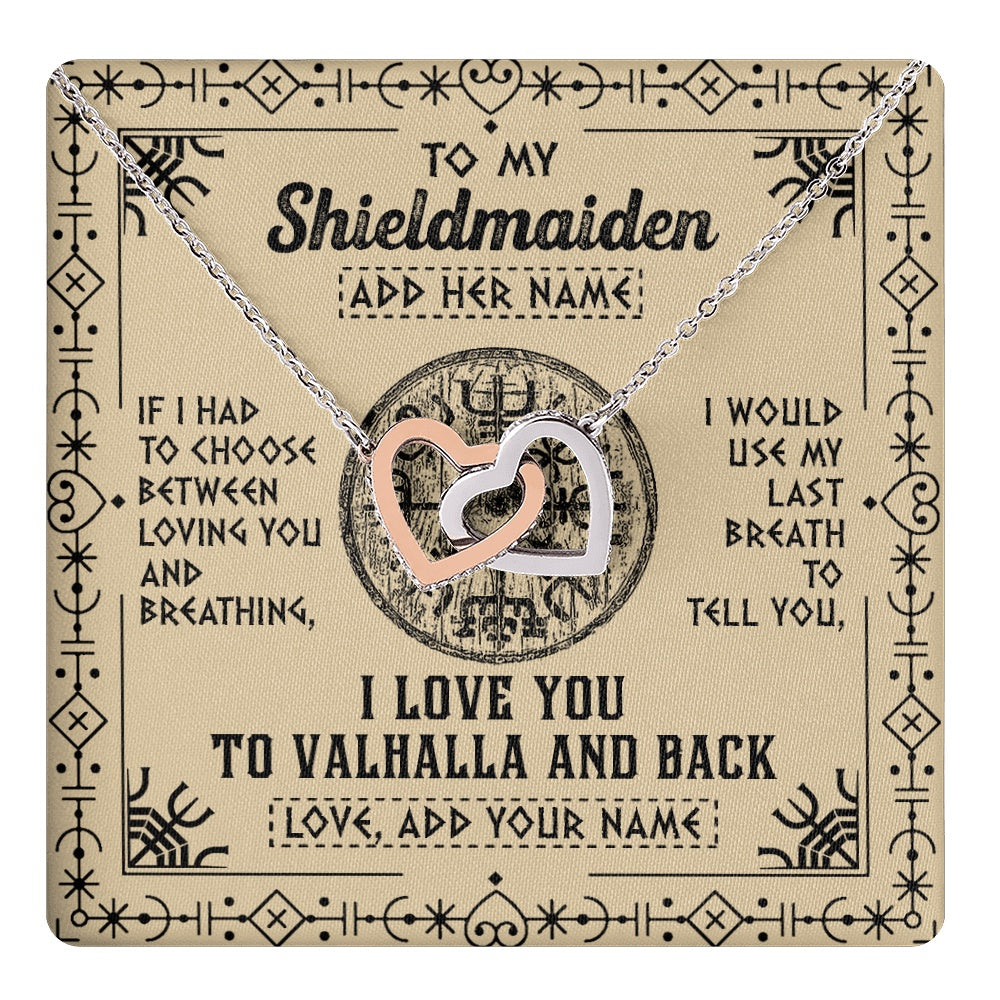 Interlocking Hearts Necklace Stainless Steel & Rose Gold Finish | 1 | Personalized To My Shieldmaiden Necklace Viking I Love You Valhalla Wife Viking Jewelry For Women Daughter Birthday Gifts Christmas Gift Box Message Card | teecentury.myshopify