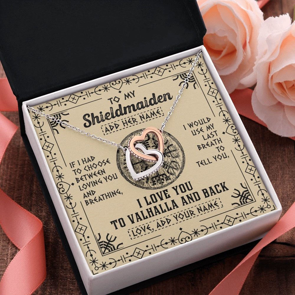 Interlocking Hearts Necklace Stainless Steel & Rose Gold Finish | 2 | Personalized To My Shieldmaiden Necklace Viking I Love You Valhalla Wife Viking Jewelry For Women Daughter Birthday Gifts Christmas Gift Box Message Card | teecentury.myshopify