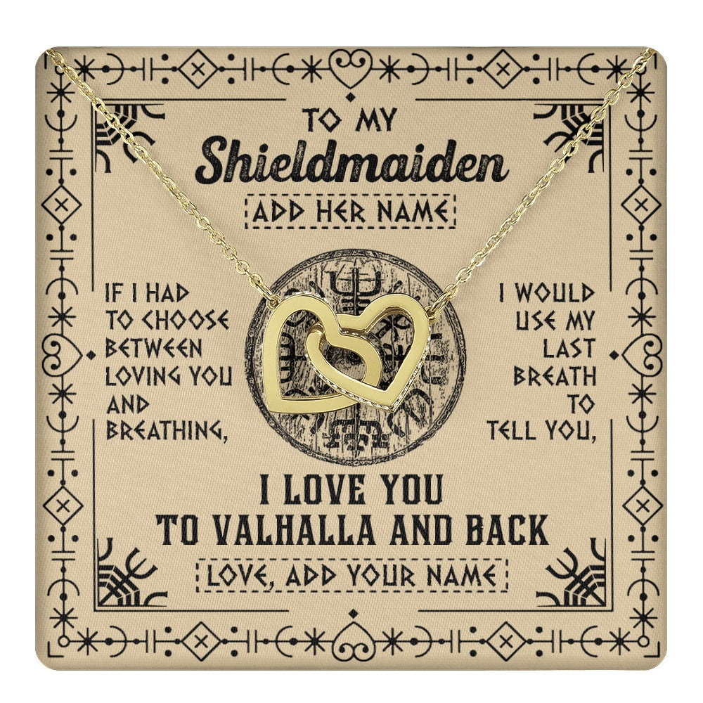 Interlocking Hearts Necklace 18K Yellow Gold Finish | 1 | Personalized To My Shieldmaiden Necklace Viking I Love You Valhalla Wife Viking Jewelry For Women Daughter Birthday Gifts Christmas Gift Box Message Card | teecentury.myshopify