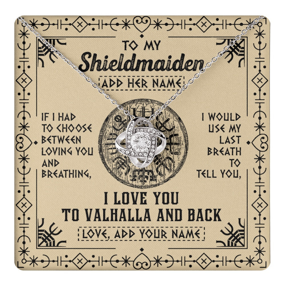 Love Knot Necklace 14K White Gold Finish | 1 | Personalized To My Shieldmaiden Necklace Viking I Love You Valhalla Wife Viking Jewelry For Women Daughter Birthday Gifts Christmas Gift Box Message Card | teecentury.myshopify