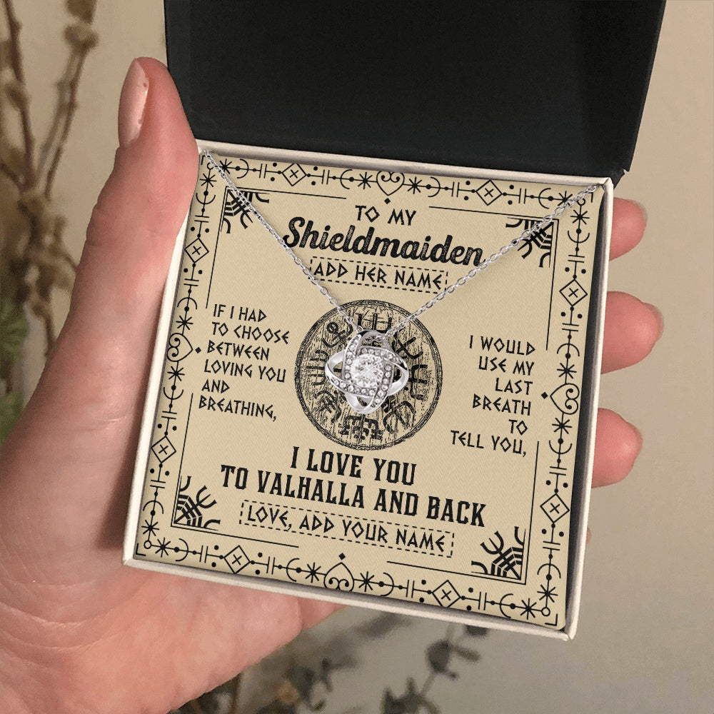 Love Knot Necklace 14K White Gold Finish | 2 | Personalized To My Shieldmaiden Necklace Viking I Love You Valhalla Wife Viking Jewelry For Women Daughter Birthday Gifts Christmas Gift Box Message Card | teecentury.myshopify