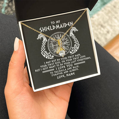 Alluring Beauty Necklace 18K Yellow Gold Finish | Personalized To My Shieldmaiden Necklace Viking I Love You to Valhalla Jewelry For Wife Girlfriend From Husband Birthday Anniversary Customized Message Card | teecentury