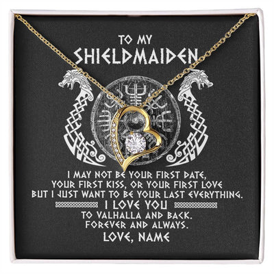 Forever Love Necklace 18K Yellow Gold Finish | Personalized To My Shieldmaiden Necklace Viking I Love You to Valhalla Jewelry For Wife Girlfriend From Husband Birthday Anniversary Customized Message Card | teecentury