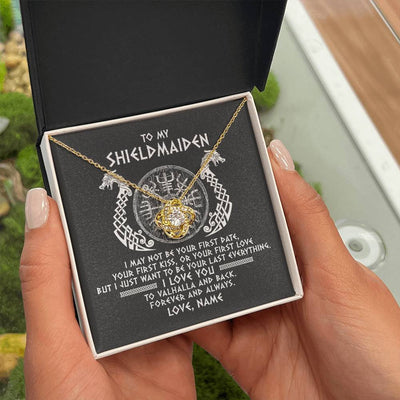 Love Knot Necklace 18K Yellow Gold Finish | Personalized To My Shieldmaiden Necklace Viking I Love You to Valhalla Jewelry For Wife Girlfriend From Husband Birthday Anniversary Customized Message Card | teecentury