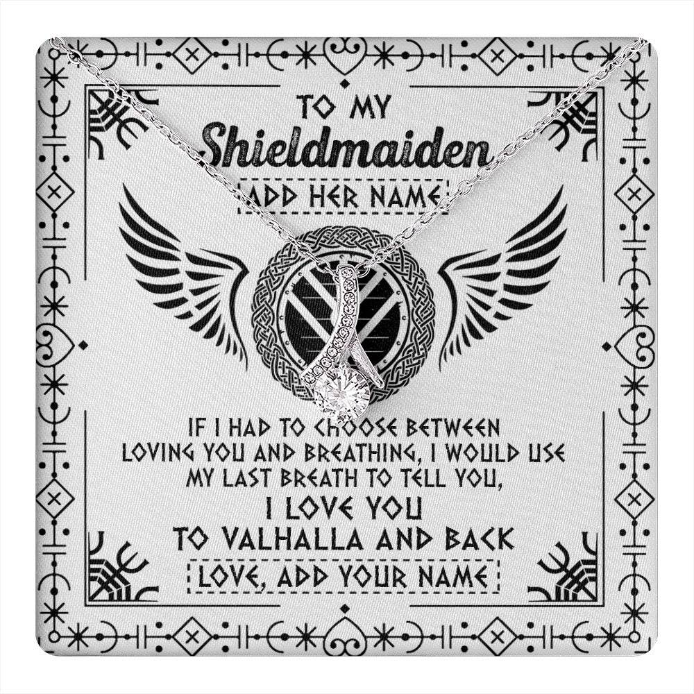 Alluring Beauty Necklace 14K White Gold Finish | 1 | Personalized To My Shieldmaiden Necklace Viking Jewelry For Women I Love You Valhalla Gift For Wife Girlfriend Birthday Christmas Custom Gift Box Message Card | teecentury.myshopify