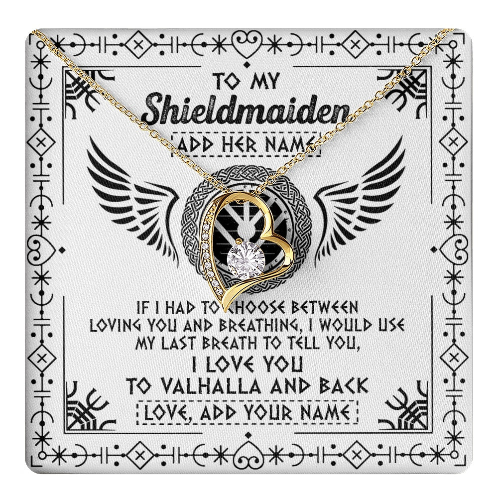 Forever Love Necklace 18K Yellow Gold Finish | 1 | Personalized To My Shieldmaiden Necklace Viking Jewelry For Women I Love You Valhalla Gift For Wife Girlfriend Birthday Christmas Custom Gift Box Message Card | teecentury.myshopify