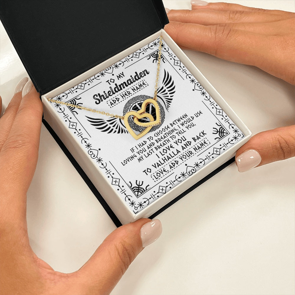 Interlocking Hearts Necklace 18K Yellow Gold Finish | 2 | Personalized To My Shieldmaiden Necklace Viking Jewelry For Women I Love You Valhalla Gift For Wife Girlfriend Birthday Christmas Custom Gift Box Message Card | teecentury.myshopify