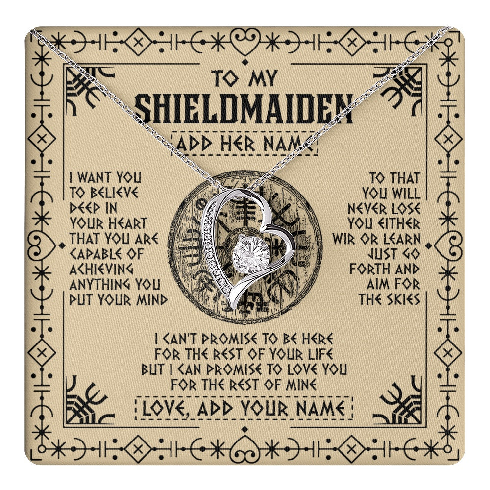 Forever Love Necklace 14K White Gold Finish | 1 | Personalized To My Shieldmaiden Necklace Viking Never Lose Niece Granddaughter Daughter Birthday Gifts Christmas Jewelry Customized Gift Box Message Card | teecentury.myshopify