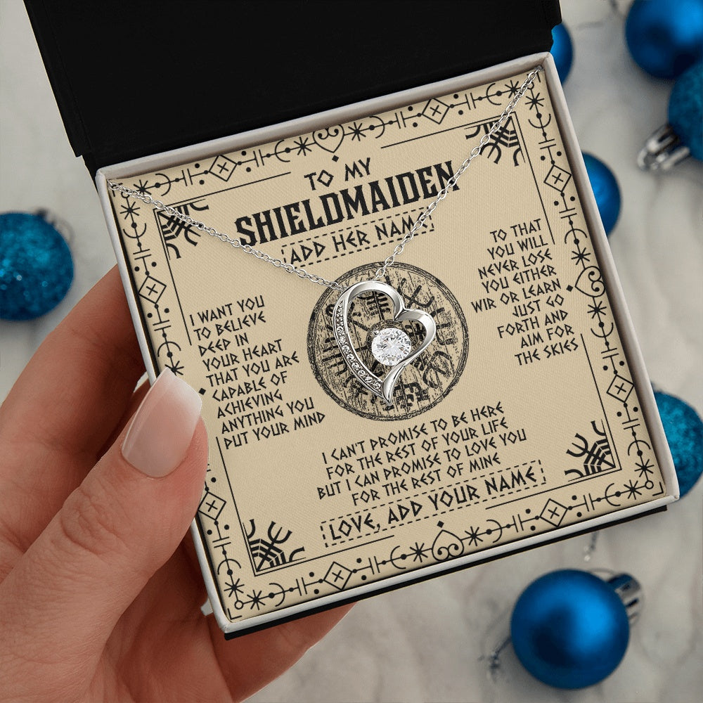Forever Love Necklace 14K White Gold Finish | 2 | Personalized To My Shieldmaiden Necklace Viking Never Lose Niece Granddaughter Daughter Birthday Gifts Christmas Jewelry Customized Gift Box Message Card | teecentury.myshopify