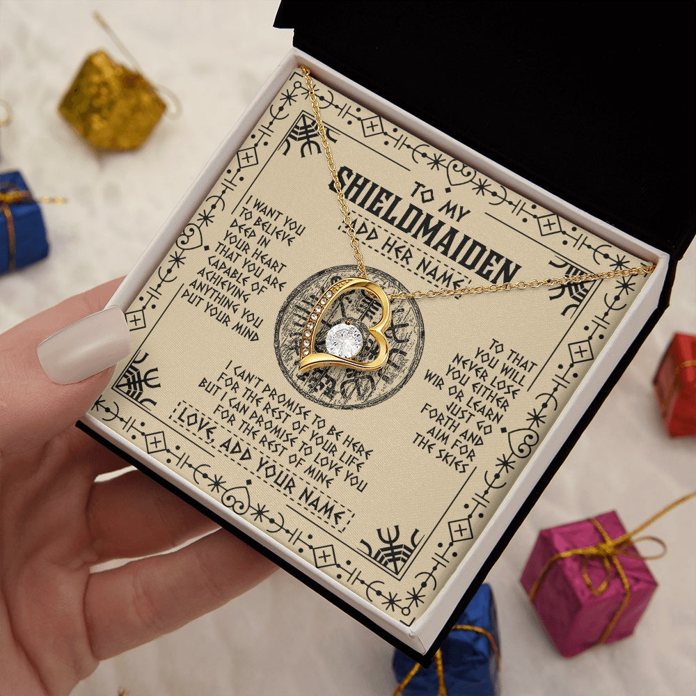 Forever Love Necklace 18K Yellow Gold Finish | 2 | Personalized To My Shieldmaiden Necklace Viking Never Lose Niece Granddaughter Daughter Birthday Gifts Christmas Jewelry Customized Gift Box Message Card | teecentury.myshopify