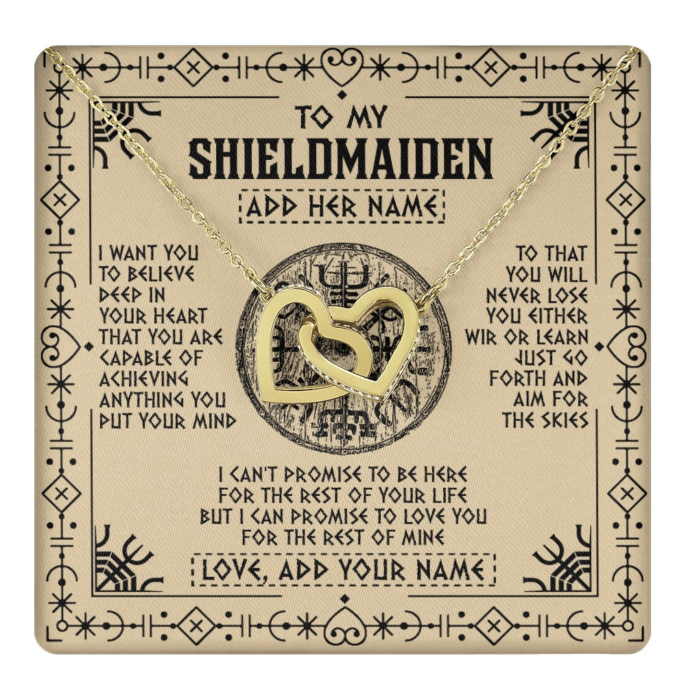 Interlocking Hearts Necklace 18K Yellow Gold Finish | 1 | Personalized To My Shieldmaiden Necklace Viking Never Lose Niece Granddaughter Daughter Birthday Gifts Christmas Jewelry Customized Gift Box Message Card | teecentury.myshopify