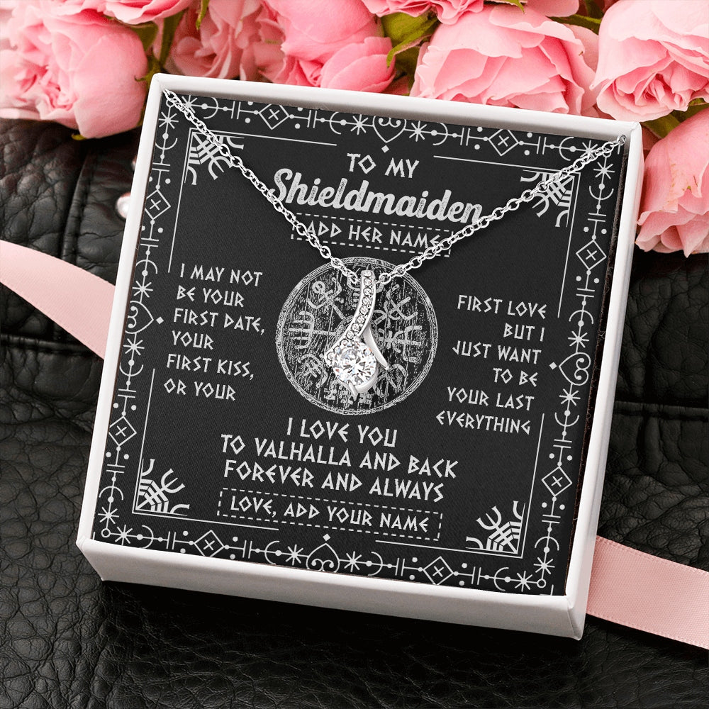 Alluring Beauty Necklace 14K White Gold Finish | 2 | Personalized To My Shieldmaiden Necklace Wife Gifts From Husband Viking Jewelry For Women Valhalla Romantic Girlfriend Birthday Christmas Gift Box Message Card | https://teecentury.