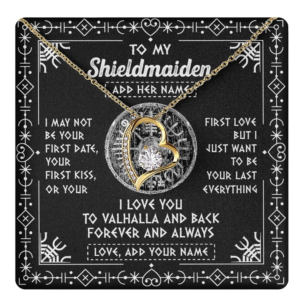 Forever Love Necklace 18K Yellow Gold Finish | 1 | Personalized To My Shieldmaiden Necklace Wife Gifts From Husband Viking Jewelry For Women Valhalla Romantic Girlfriend Birthday Christmas Gift Box Message Card | https://teecentury.