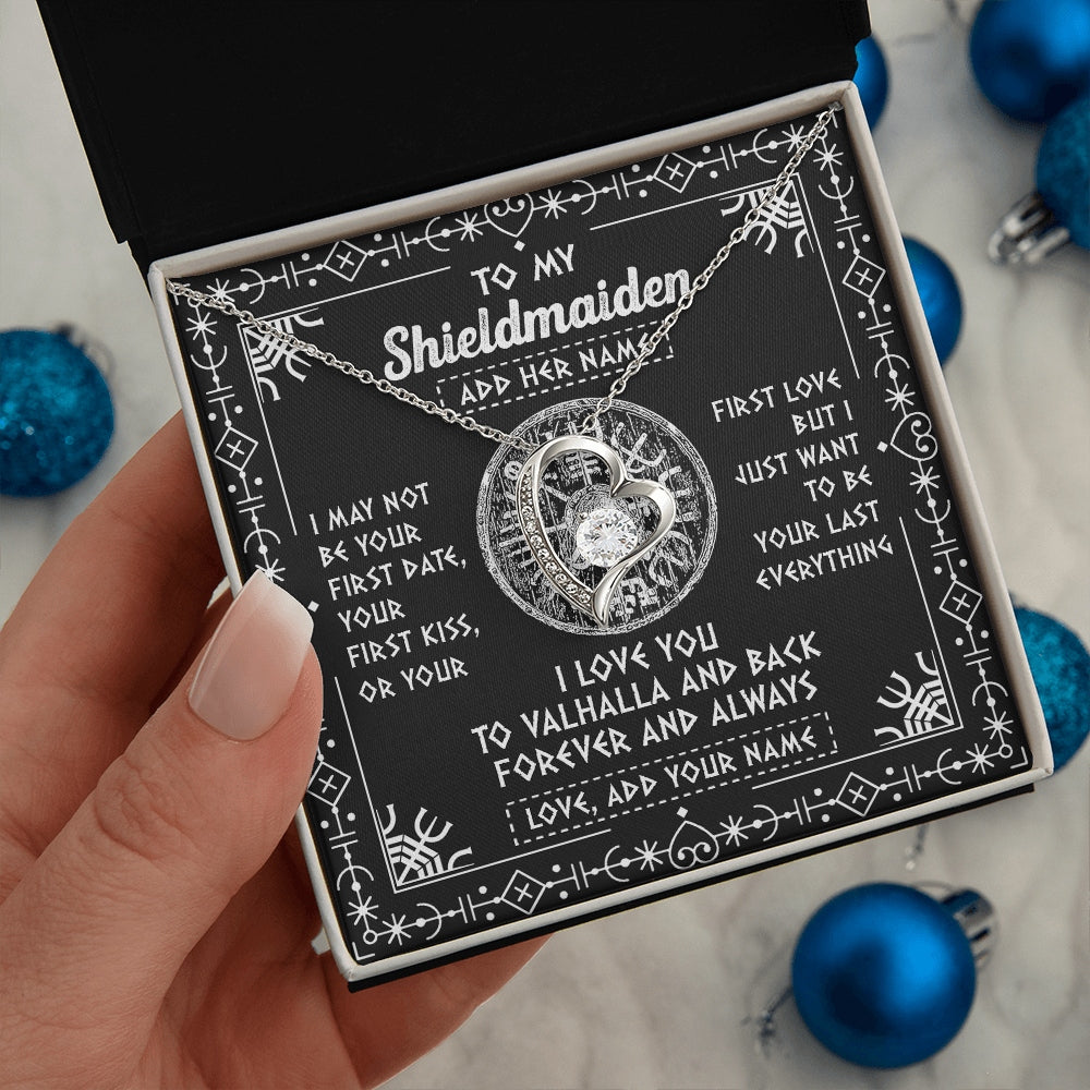 Forever Love Necklace 14K White Gold Finish | 2 | Personalized To My Shieldmaiden Necklace Wife Gifts From Husband Viking Jewelry For Women Valhalla Romantic Girlfriend Birthday Christmas Gift Box Message Card | https://teecentury.