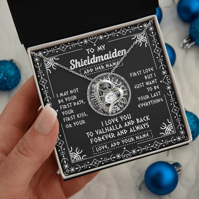 Forever Love Necklace 14K White Gold Finish | 2 | Personalized To My Shieldmaiden Necklace Wife Gifts From Husband Viking Jewelry For Women Valhalla Romantic Girlfriend Birthday Christmas Gift Box Message Card | https://teecentury.