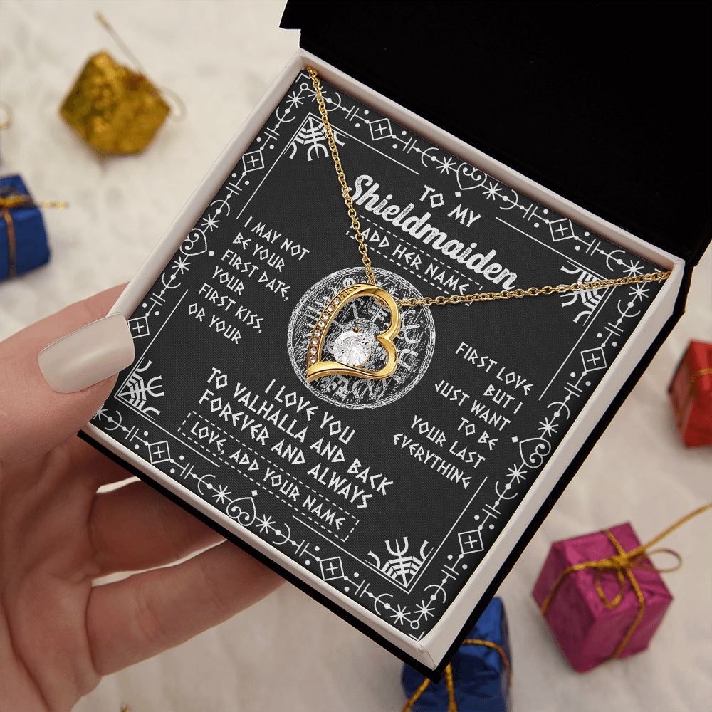Forever Love Necklace 18K Yellow Gold Finish | 2 | Personalized To My Shieldmaiden Necklace Wife Gifts From Husband Viking Jewelry For Women Valhalla Romantic Girlfriend Birthday Christmas Gift Box Message Card | https://teecentury.