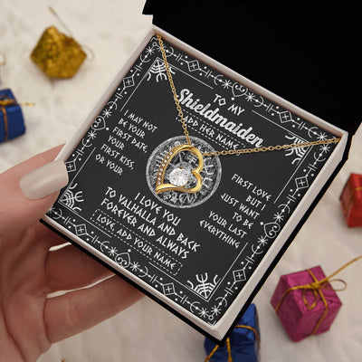 Forever Love Necklace 18K Yellow Gold Finish | 2 | Personalized To My Shieldmaiden Necklace Wife Gifts From Husband Viking Jewelry For Women Valhalla Romantic Girlfriend Birthday Christmas Gift Box Message Card | https://teecentury.