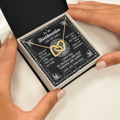 Interlocking Hearts Necklace 18K Yellow Gold Finish | 2 | Personalized To My Shieldmaiden Necklace Wife Gifts From Husband Viking Jewelry For Women Valhalla Romantic Girlfriend Birthday Christmas Gift Box Message Card | https://teecentury.