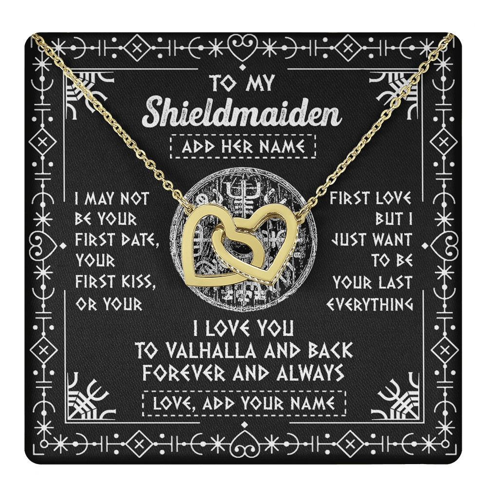 Interlocking Hearts Necklace 18K Yellow Gold Finish | 1 | Personalized To My Shieldmaiden Necklace Wife Gifts From Husband Viking Jewelry For Women Valhalla Romantic Girlfriend Birthday Christmas Gift Box Message Card | https://teecentury.
