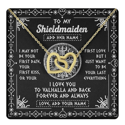 Interlocking Hearts Necklace 18K Yellow Gold Finish | 1 | Personalized To My Shieldmaiden Necklace Wife Gifts From Husband Viking Jewelry For Women Valhalla Romantic Girlfriend Birthday Christmas Gift Box Message Card | https://teecentury.