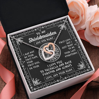 Interlocking Hearts Necklace Stainless Steel & Rose Gold Finish | 2 | Personalized To My Shieldmaiden Necklace Wife Gifts From Husband Viking Jewelry For Women Valhalla Romantic Girlfriend Birthday Christmas Gift Box Message Card | https://teecentury.