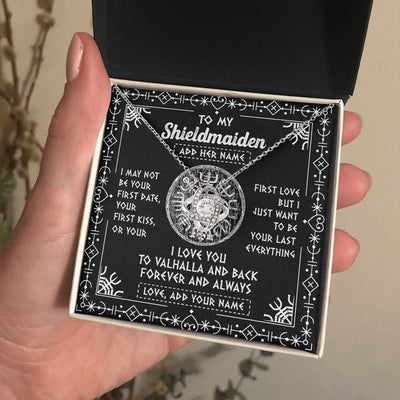 Love Knot Necklace 14K White Gold Finish | 2 | Personalized To My Shieldmaiden Necklace Wife Gifts From Husband Viking Jewelry For Women Valhalla Romantic Girlfriend Birthday Christmas Gift Box Message Card | https://teecentury.