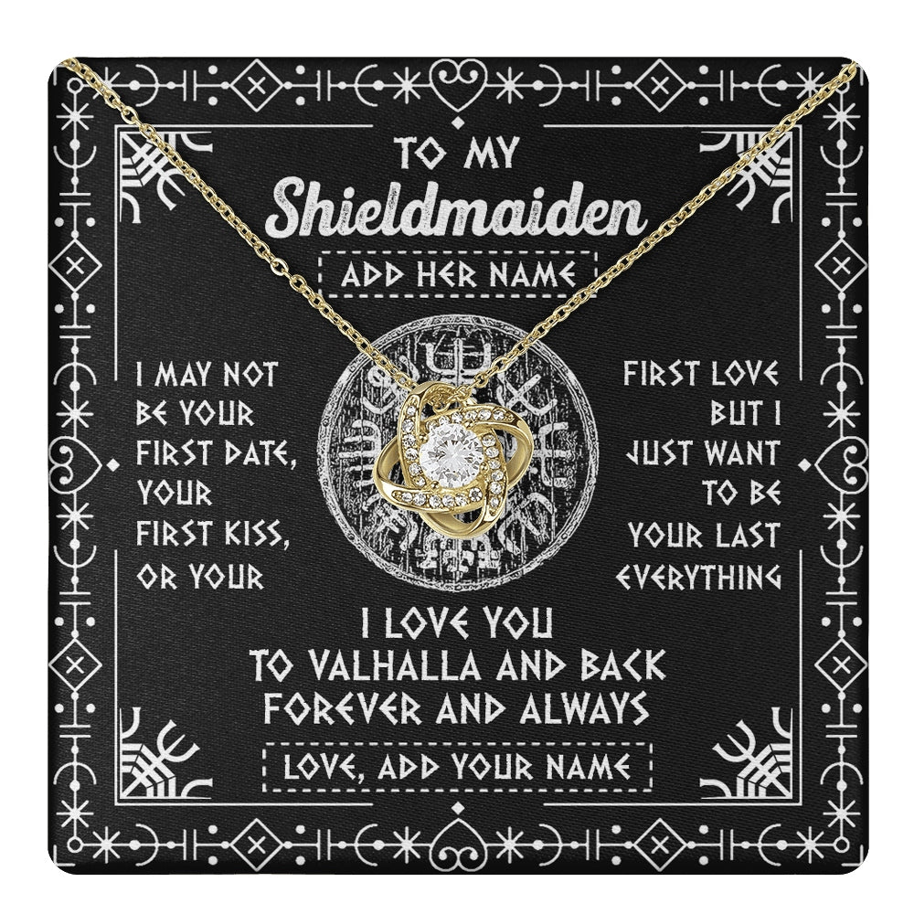 Love Knot Necklace 18K Yellow Gold Finish | 1 | Personalized To My Shieldmaiden Necklace Wife Gifts From Husband Viking Jewelry For Women Valhalla Romantic Girlfriend Birthday Christmas Gift Box Message Card | https://teecentury.