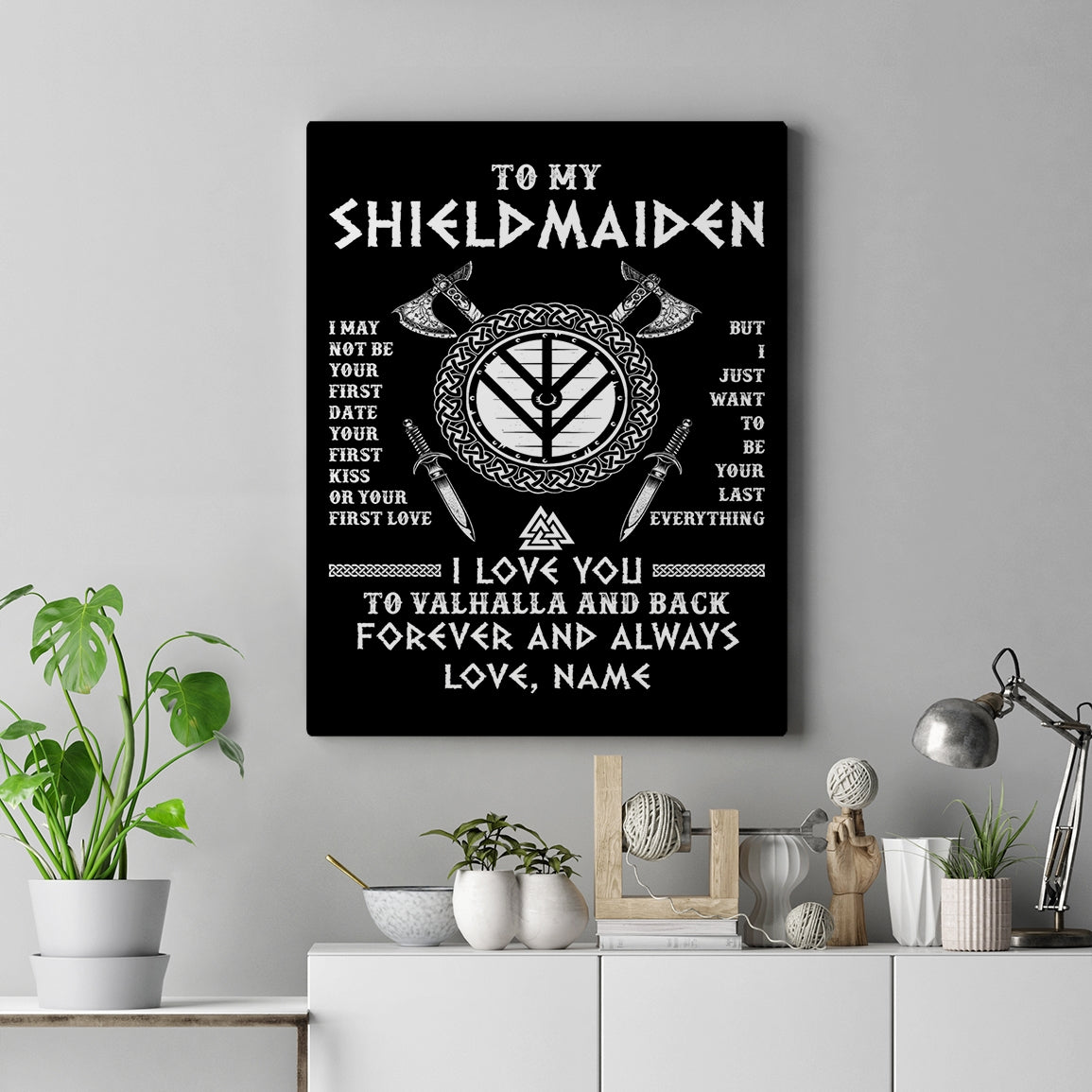 Personalized To My Shieldmaiden Viking Canvas I Love You To Valhalla And Back Wife Girlfriend Women Birthday Gifts Christmas Custom Wall Art Print Framed Canvas | teecentury