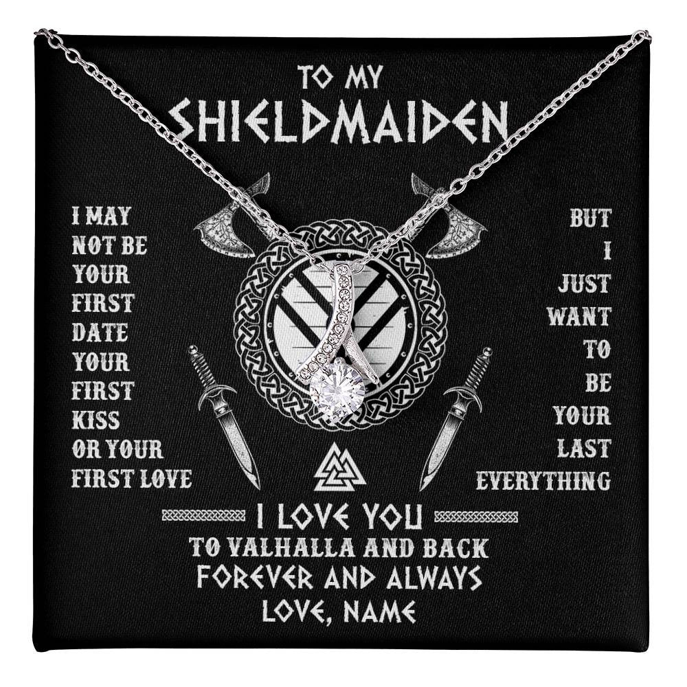Alluring Beauty Necklace 14K White Gold Finish | 1 | Personalized To My Shieldmaiden Viking Necklace I Love You To Valhalla And Back Wife Girlfriend Women Birthday Anniversary Customized Gift Box Message Card | teecentury