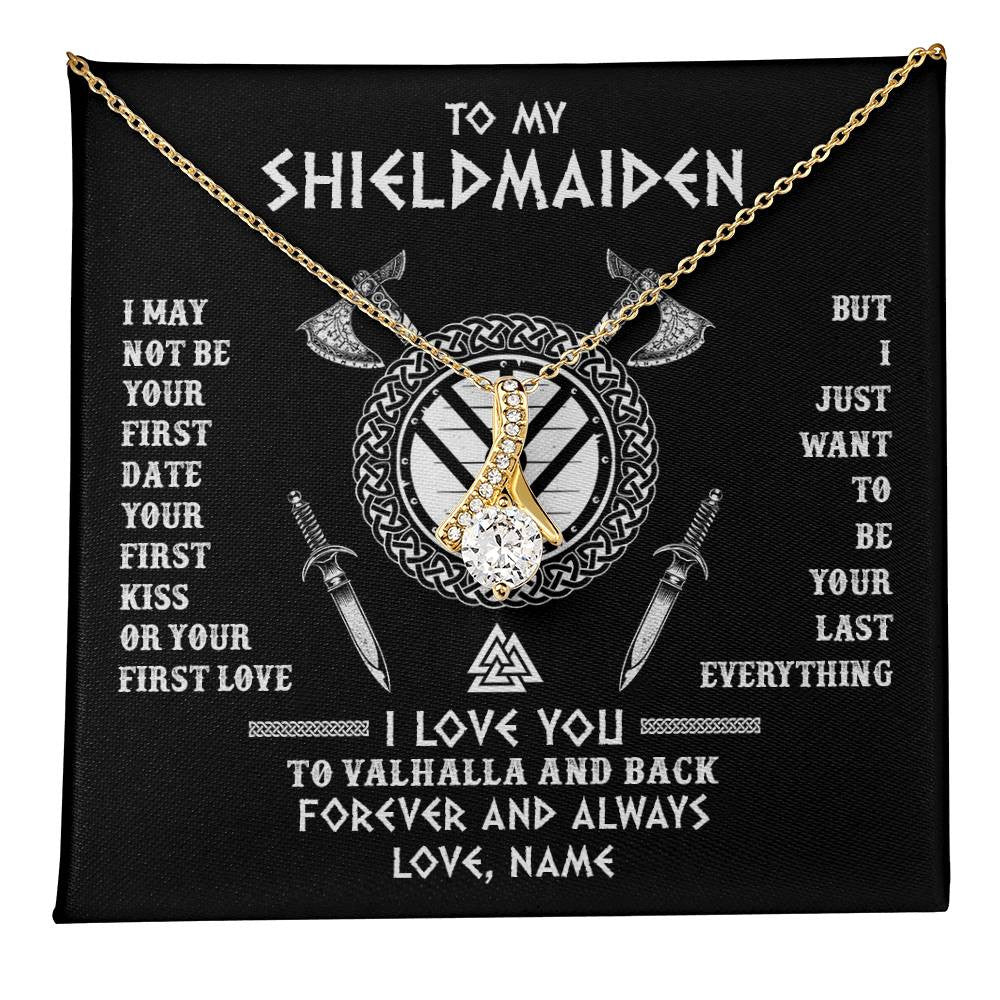 Alluring Beauty Necklace 18K Yellow Gold Finish | 1 | Personalized To My Shieldmaiden Viking Necklace I Love You To Valhalla And Back Wife Girlfriend Women Birthday Anniversary Customized Gift Box Message Card | teecentury