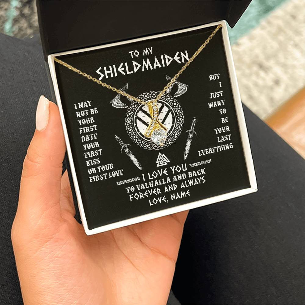 Alluring Beauty Necklace 18K Yellow Gold Finish | 2 | Personalized To My Shieldmaiden Viking Necklace I Love You To Valhalla And Back Wife Girlfriend Women Birthday Anniversary Customized Gift Box Message Card | teecentury