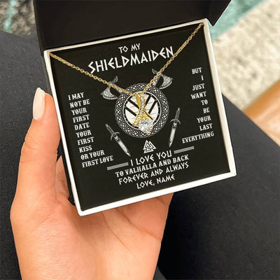 Alluring Beauty Necklace 18K Yellow Gold Finish | 2 | Personalized To My Shieldmaiden Viking Necklace I Love You To Valhalla And Back Wife Girlfriend Women Birthday Anniversary Customized Gift Box Message Card | teecentury